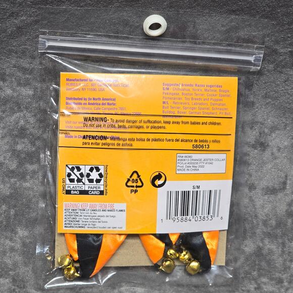 Rubie's Pet Shop Boutique Orange & Black Jester Dog Collar w. Bells Halloween - Picture 3 of 5